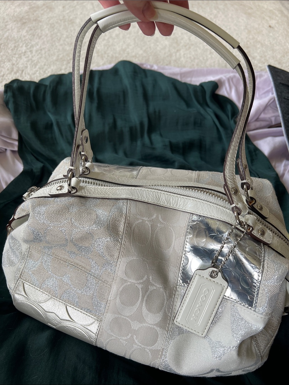 Coach Stunning White & Silver Signature Satchel - Picture 11 of 15